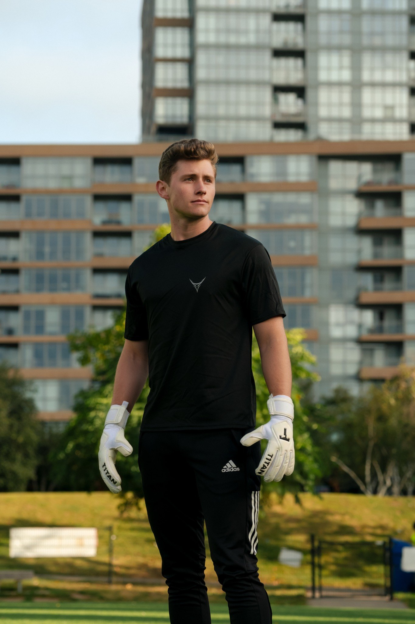 Quinn Stahmer wearing goalkeeper gloves